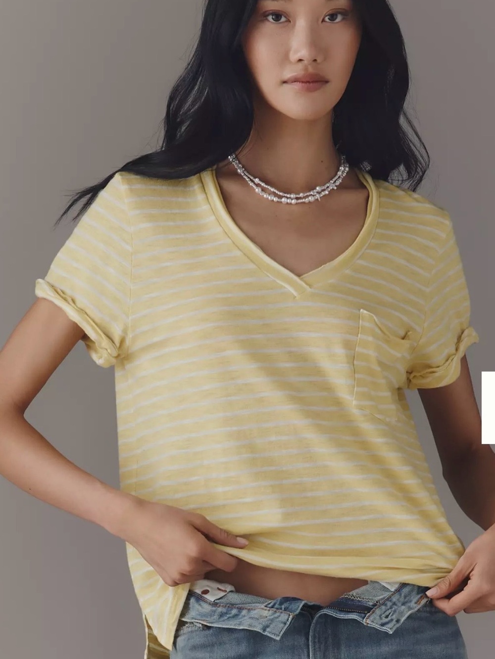 Anthropologie Yellow & White Striped
V-Neck Pocket Tee EUC Sz M
Maritime Classic